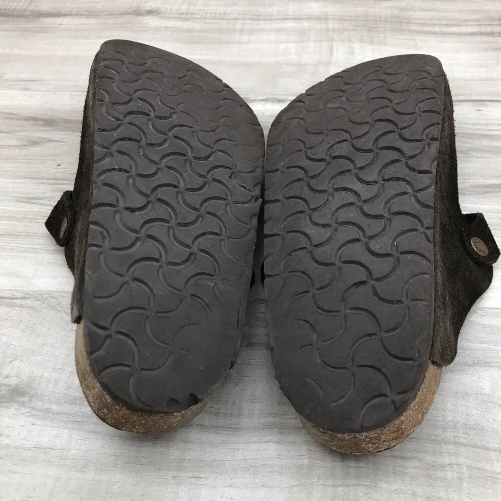 Birkenstock Brown Suede Clogs with Buckle